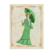 Vintage Edwardian Green Dress and Umbrella