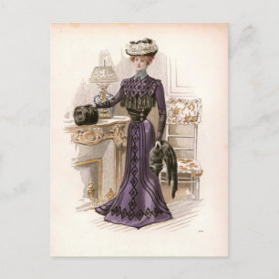 Cartão Postal Vintage Edwardian Lady Fox Fashion Ilustração
