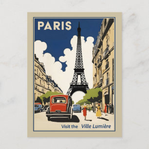 Cartão Postal Vintage Eiffel Tower Paris França Cidade das Luzes