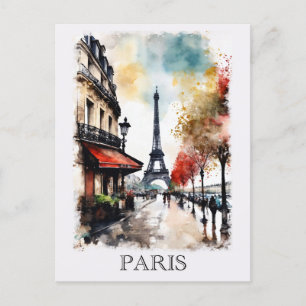 Cartão Postal Vintage Eiffel Tower Paris França Watercolor