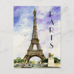 Cartão Postal Vintage Eiffel Tower Paris França Watercolor