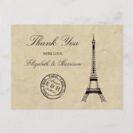 Cartão Postal Vintage Eiffel Tower Paris Postmark Obrigado