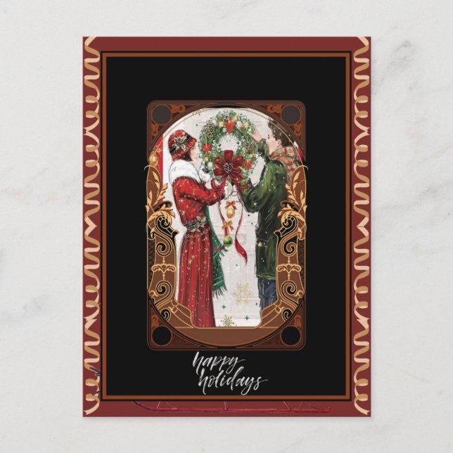 Cartão Postal Vintage Elegance Festive Wreath Lovers (Frente)