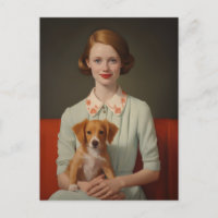 Vintage Elegance: Mulher com Puppy em Pastel