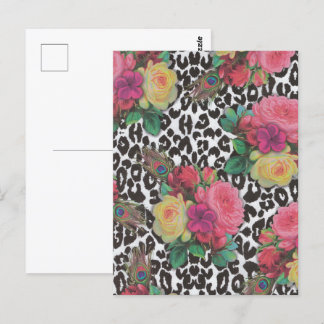 Cartão Postal vintage elegante flores cheetah paciock floral