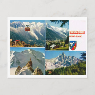 Cartão Postal Vintage em Alpes Franceses, Chamonix multiview