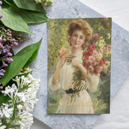 Cartão Postal Vintage Emile Vernon Woman Floral Happy Birday