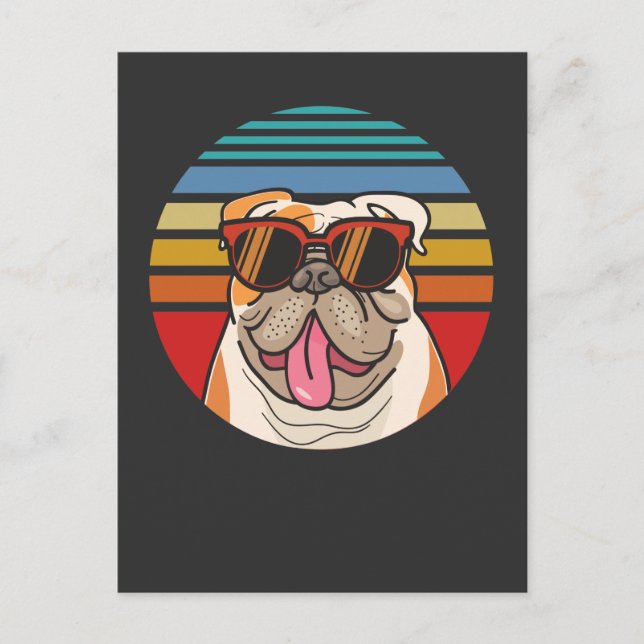 Cartão Postal Vintage English Buldogue Funny Sunglass Pet (Frente)