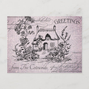 Cartão Postal Vintage English Cottage Cotswolds