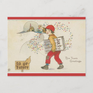 Cartão Postal Vintage entregando jornais dia de novos anos