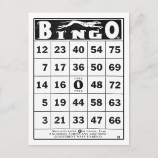 Cartão Postal Vintage Ephemera | Vintage Bingo Card
