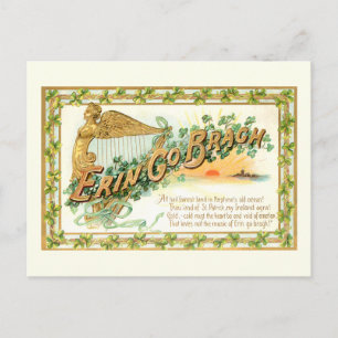 Cartão Postal Vintage Erin Go Bragh com Shamrocks