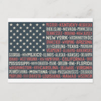 Vintage Faded American Flag State Names Words Art