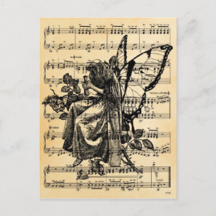Cartão Postal Vintage Fairy & Music