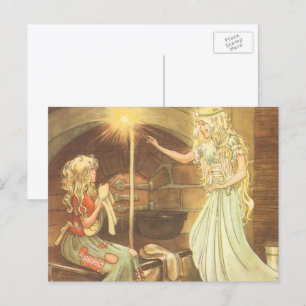 Cartão Postal Vintage Fairy Tale, Cinderella e Fairy Godmães