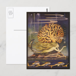 Cartão Postal Vintage Fairy Tale, Pequena Sereia no Oceano Coral