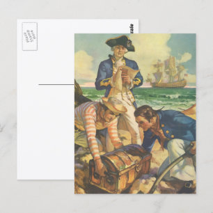 Cartão Postal Vintage Fairy Tale Pirates, Ilha do Tesouro