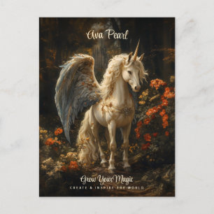 Cartão Postal Vintage Fairytale Forest Unicorn Magical Woodland