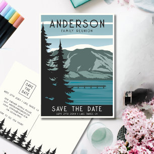 Cartão Postal Vintage Family Reunion Camping Trip Forest Árvores