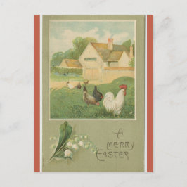 Cartão Postal Vintage Farm With Chickens Easter