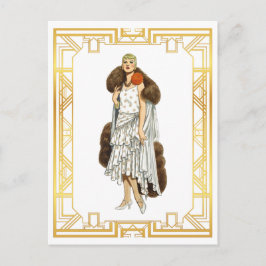 Cartão Postal Vintage Fashion Flapper Pelo Cabo da Noite