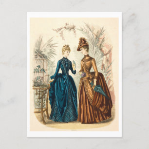 Cartão Postal Vintage Fashion Illustration Vestidos 1886