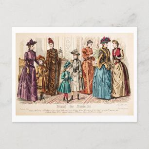 Cartão Postal Vintage Fashion Illustration Vestidos 1889