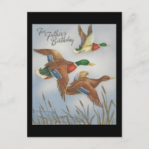 Cartão Postal Vintage Feliz Aniversário Para Pai Com Patos