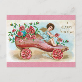 Cartão Postal Vintage Feliz ano novo Victorian Angel Floral