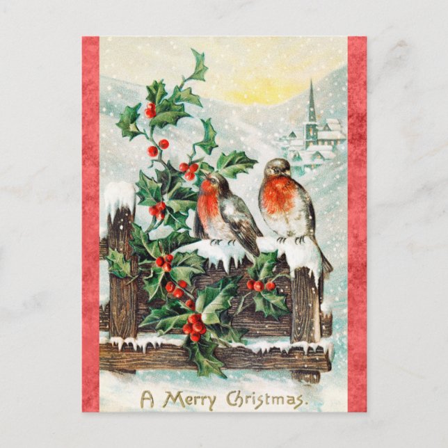Cartão Postal Vintage Felry Christmas Bird Snow (Frente)