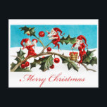 Cartão Postal Vintage Felry Christmas Elves Red Holly<br><div class="desc">Neste Natal,  qualquer um adoraria receber este cartão postal de vintage bonitinho com uma ilustração retrógrada de alguns elfos pintando holly!</div>