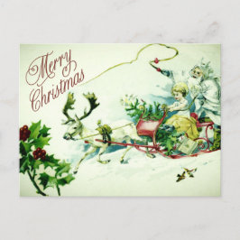 Cartão Postal Vintage Felry Christmas Papais noeis Sleigh Reinde