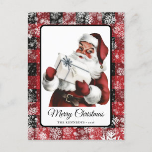 Cartão Postal Vintage Felry Christmas Retro Papai Noel