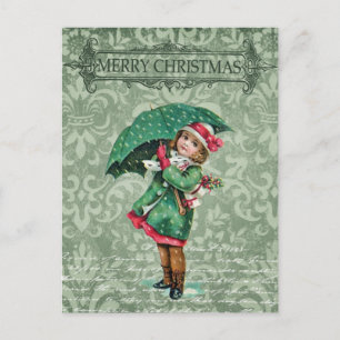 Cartão Postal Vintage Felry Christmas Victorian Girl Collage