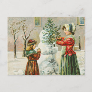 Cartão Postal Vintage Felry Christmas Winter Snowman