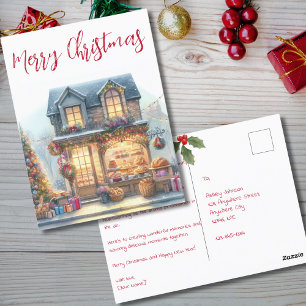 Cartão Postal Vintage Felry Natal Típica da Cena de inverno