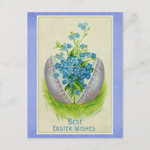 Cartão Postal Vintage Felz pascoa Ovo Azul Floral