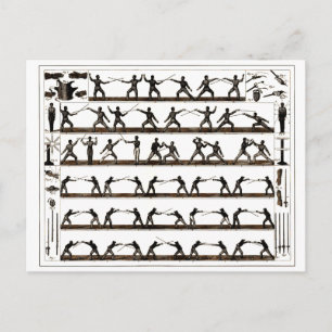 Cartão Postal Vintage Fencing Instruction