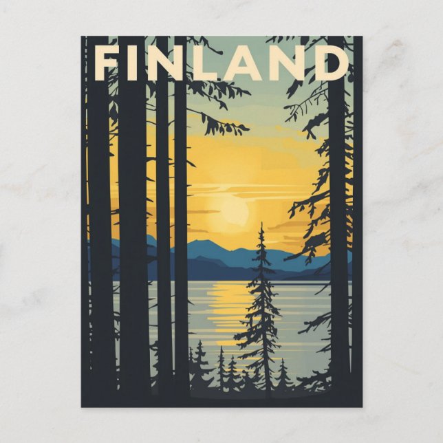 Cartão Postal Vintage Finland Travel Poster Sunset Lake (Frente)