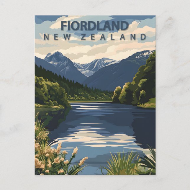Cartão Postal Vintage Fiordland New Zealand Travel (Frente)