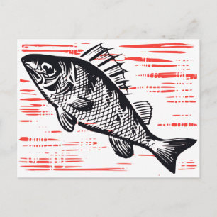 Cartão Postal Vintage Fish Woodcut