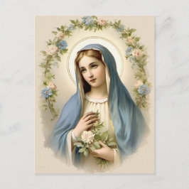 Cartão Postal Vintage Floral Abençoada Mãe Maria Católica