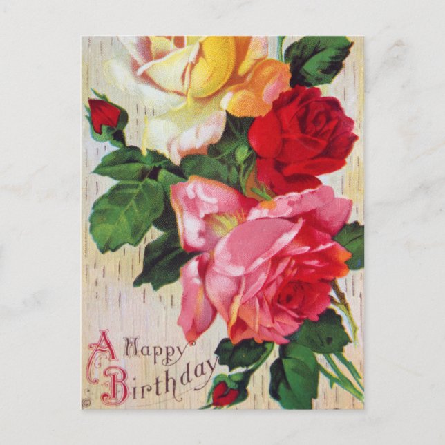 Cartão Postal Vintage Floral Birthday (Frente)