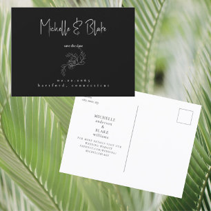 Cartão Postal Vintage Floral Black Casamento Salva a Data
