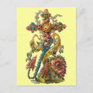 Cartão Postal Vintage Floral Condolence Cross