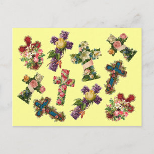 Cartão Postal Vintage Floral Cross
