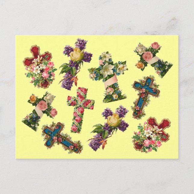 Cartão Postal Vintage Floral Cross (Frente)