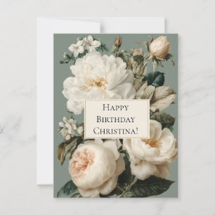 Cartão Postal Vintage Floral Frame com Creme e Rosas Rosa