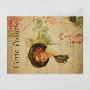 Cartão Postal Vintage Floral French Women Typografia Saudação