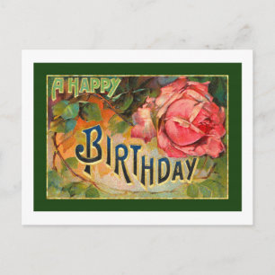 Cartão Postal Vintage Floral Happy Birthday